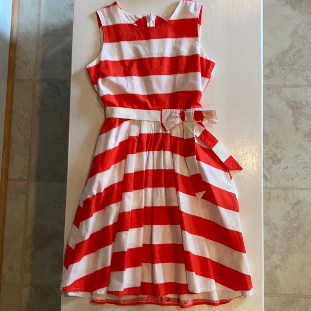 Orange and white girls summer dress with belt